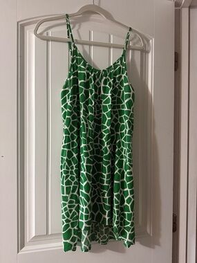 Green & White Patterned Spaghetti Strap Dress